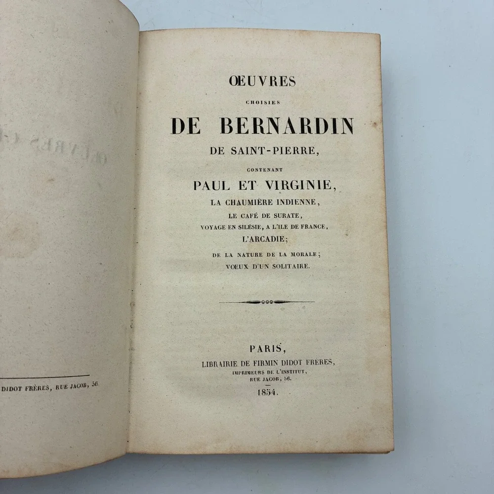 1854 Oeuvres Choisies de Bernardin de Saint-Pierre Paul et Virginie French Book